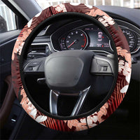 Puakenikeni Maile Lei Steering Wheel Cover Frangipani Red Tropical Leaves