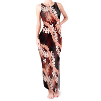 Puakenikeni Maile Lei Tank Maxi Dress Frangipani Red Tropical Leaves