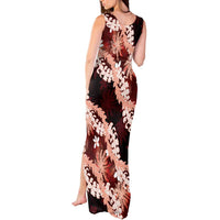 Puakenikeni Maile Lei Tank Maxi Dress Frangipani Red Tropical Leaves