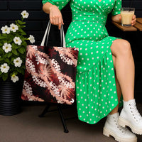 Puakenikeni Maile Lei Tote Bag Frangipani Red Tropical Leaves