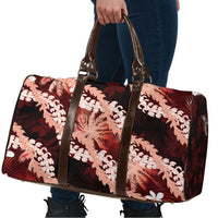 Puakenikeni Maile Lei Travel Bag Frangipani Red Tropical Leaves