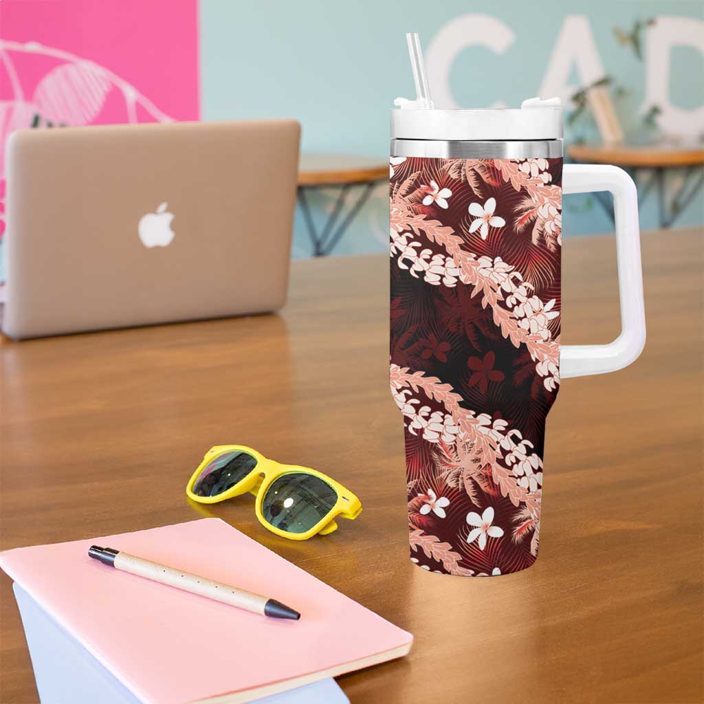 Puakenikeni Maile Lei Tumbler With Handle Frangipani Red Tropical Leaves