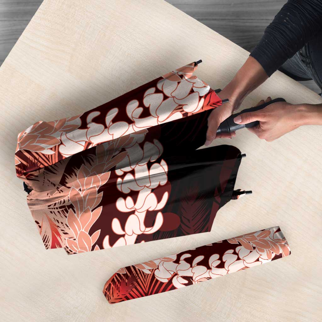 Puakenikeni Maile Lei Umbrella Frangipani Red Tropical Leaves