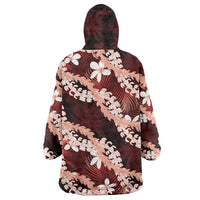 Puakenikeni Maile Lei Wearable Blanket Hoodie Frangipani Red Tropical Leaves LT01 - Polynesian Pride