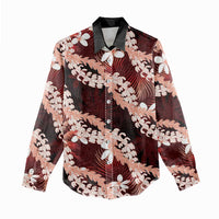 Puakenikeni Maile Lei Women Casual Shirt Frangipani Red Tropical Leaves LT01 - Polynesian Pride