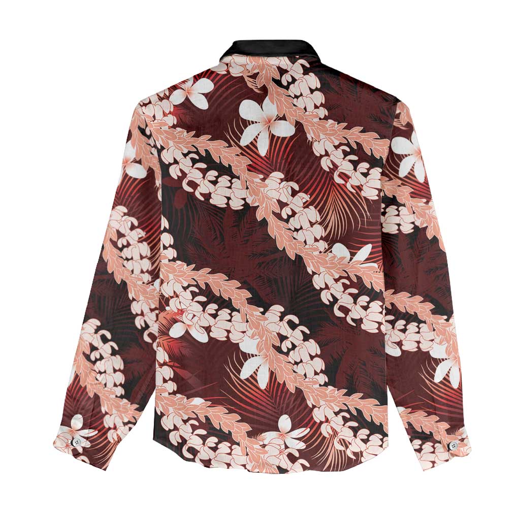 Puakenikeni Maile Lei Women Casual Shirt Frangipani Red Tropical Leaves LT01 - Polynesian Pride
