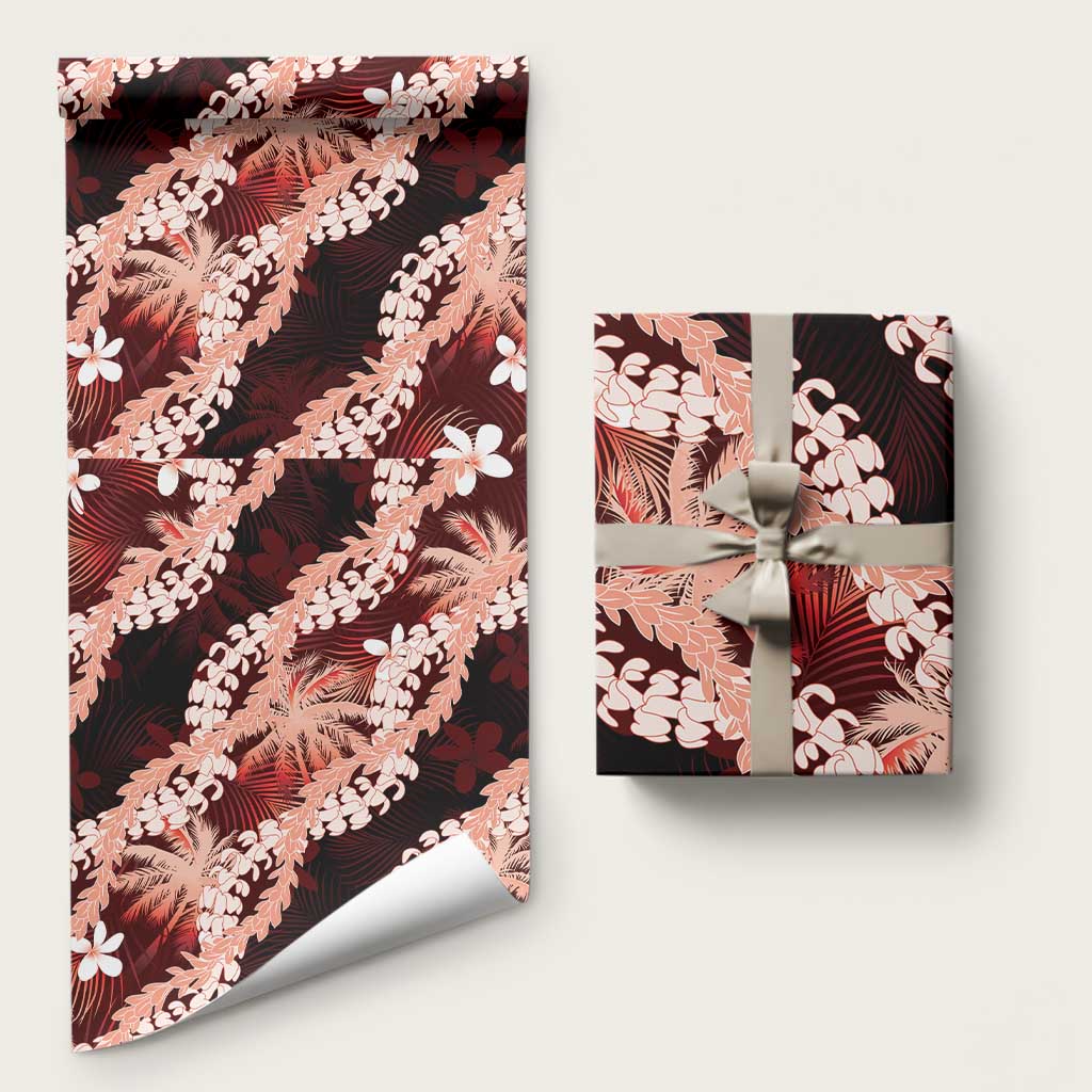 Puakenikeni Maile Lei Wrapping Paper Frangipani Red Tropical Leaves