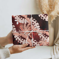Puakenikeni Maile Lei Wrapping Paper Frangipani Red Tropical Leaves