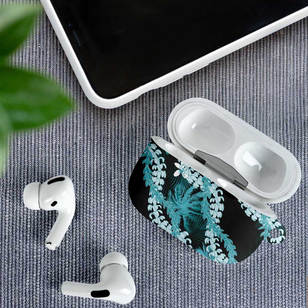 Puakenikeni Maile Lei AirPods Case Frangipani Turquoise Tropical Leaves LT01 - Polynesian Pride
