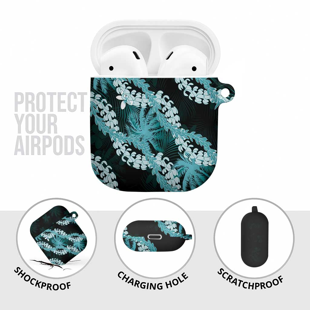 Puakenikeni Maile Lei AirPods Case Frangipani Turquoise Tropical Leaves LT01 - Polynesian Pride