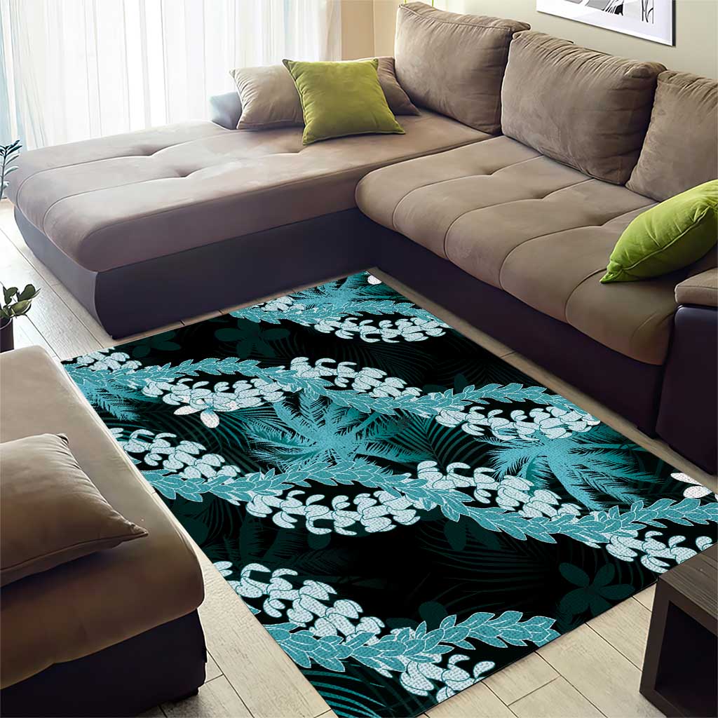 Puakenikeni Maile Lei Area Rug Frangipani Turquoise Tropical Leaves