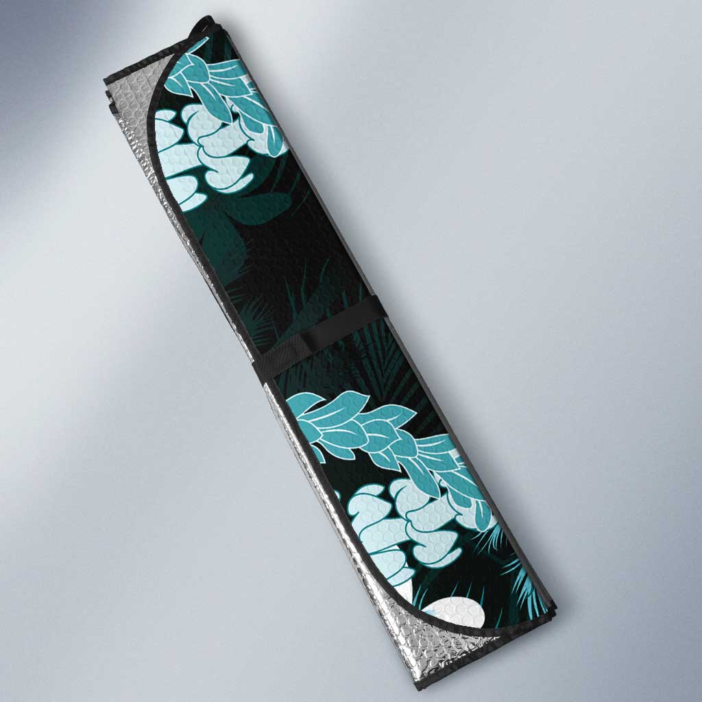 Puakenikeni Maile Lei Auto Sun Shade Frangipani Turquoise Tropical Leaves