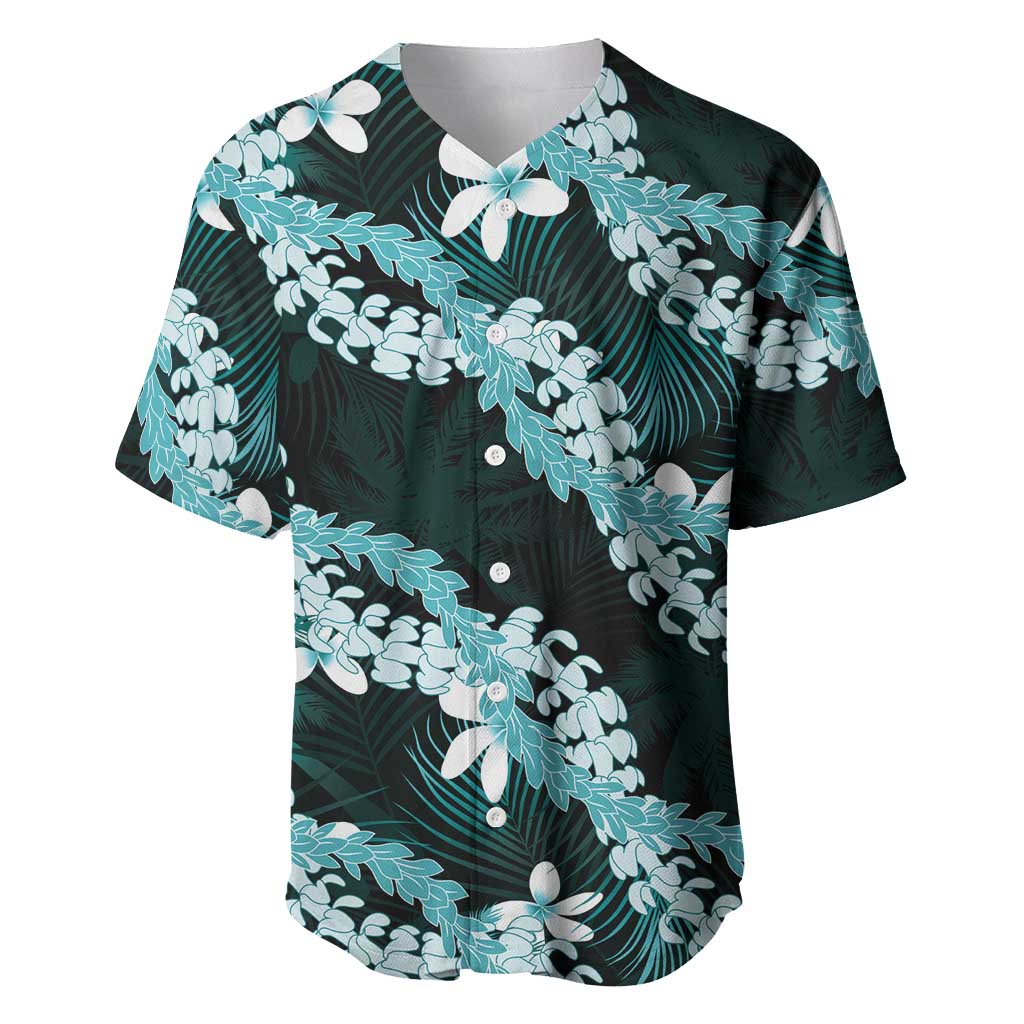 Puakenikeni Maile Lei Baseball Jersey Frangipani Turquoise Tropical Leaves LT01 Turquoise - Polynesian Pride