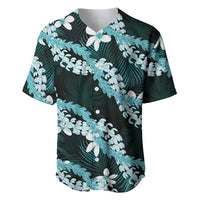Puakenikeni Maile Lei Baseball Jersey Frangipani Turquoise Tropical Leaves LT01 Turquoise - Polynesian Pride