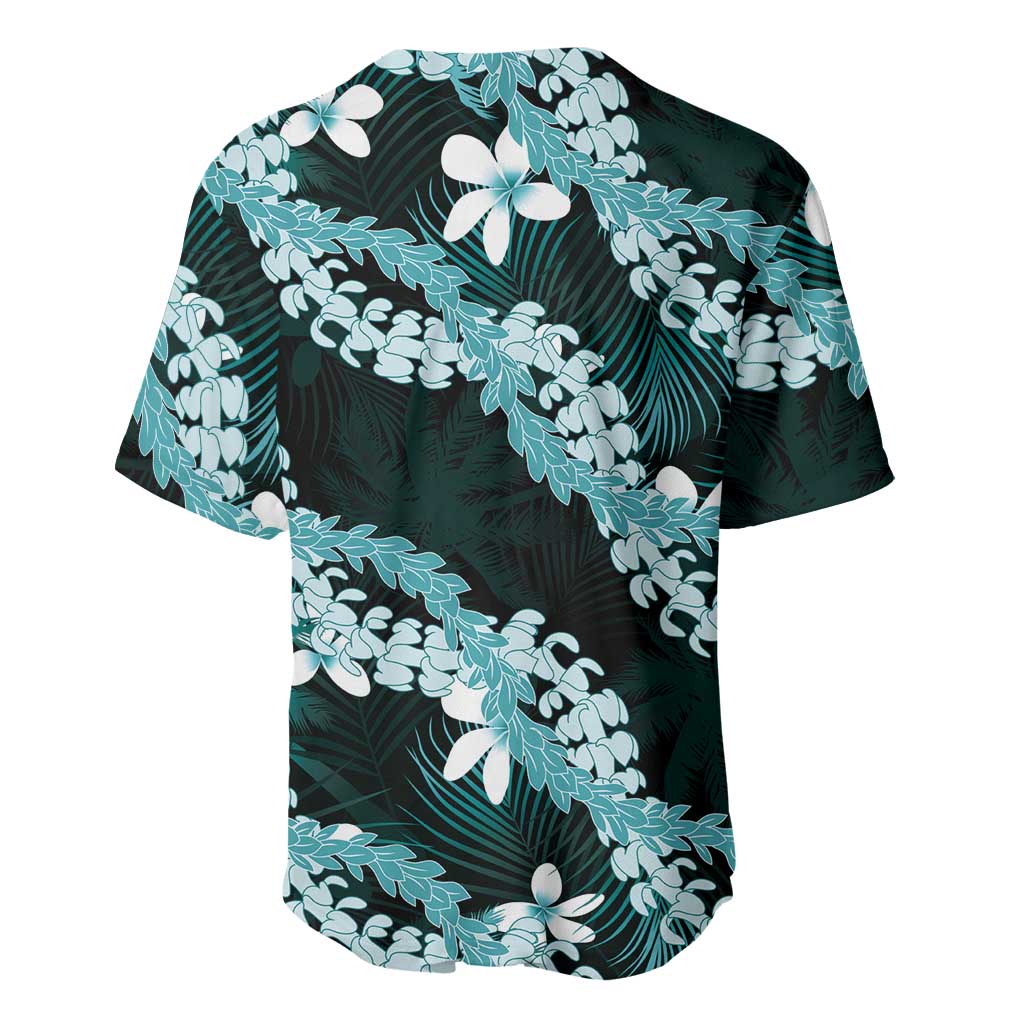 Puakenikeni Maile Lei Baseball Jersey Frangipani Turquoise Tropical Leaves LT01 - Polynesian Pride