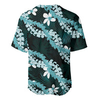 Puakenikeni Maile Lei Baseball Jersey Frangipani Turquoise Tropical Leaves LT01 - Polynesian Pride