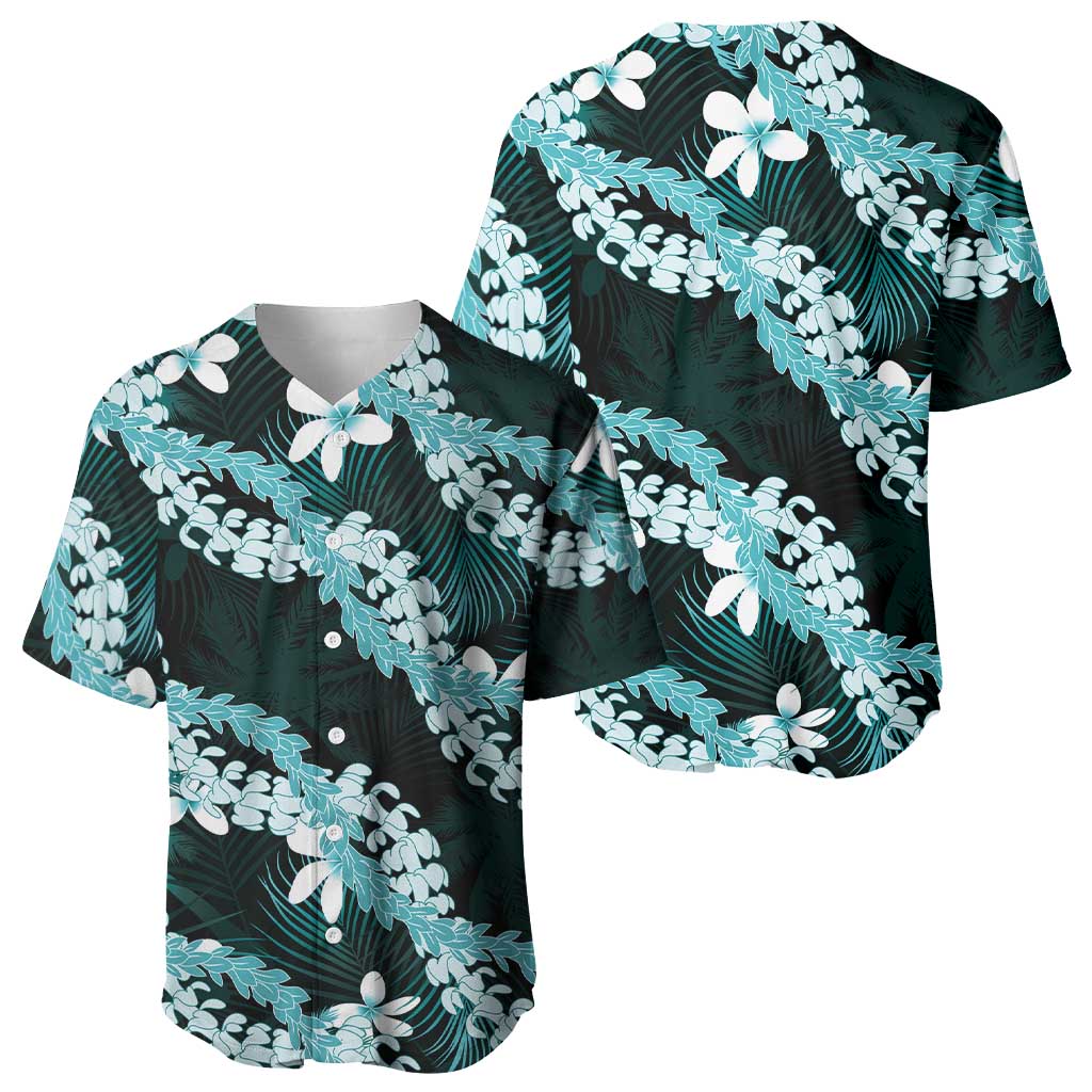 Puakenikeni Maile Lei Baseball Jersey Frangipani Turquoise Tropical Leaves LT01 - Polynesian Pride
