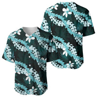 Puakenikeni Maile Lei Baseball Jersey Frangipani Turquoise Tropical Leaves LT01 - Polynesian Pride
