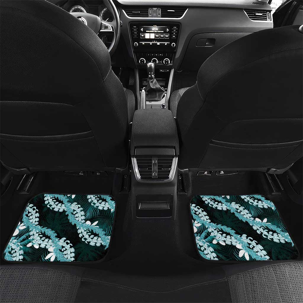 Puakenikeni Maile Lei Car Mats Frangipani Turquoise Tropical Leaves