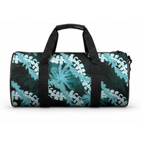 Puakenikeni Maile Lei Duffle Bag Frangipani Turquoise Tropical Leaves
