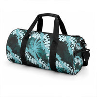 Puakenikeni Maile Lei Duffle Bag Frangipani Turquoise Tropical Leaves