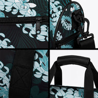Puakenikeni Maile Lei Duffle Bag Frangipani Turquoise Tropical Leaves