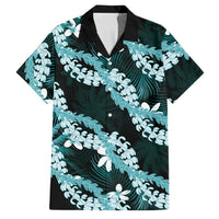Puakenikeni Maile Lei Family Matching Mermaid Dress and Hawaiian Shirt Frangipani Turquoise Tropical Leaves LT01 Dad's Shirt - Short Sleeve Turquoise - Polynesian Pride