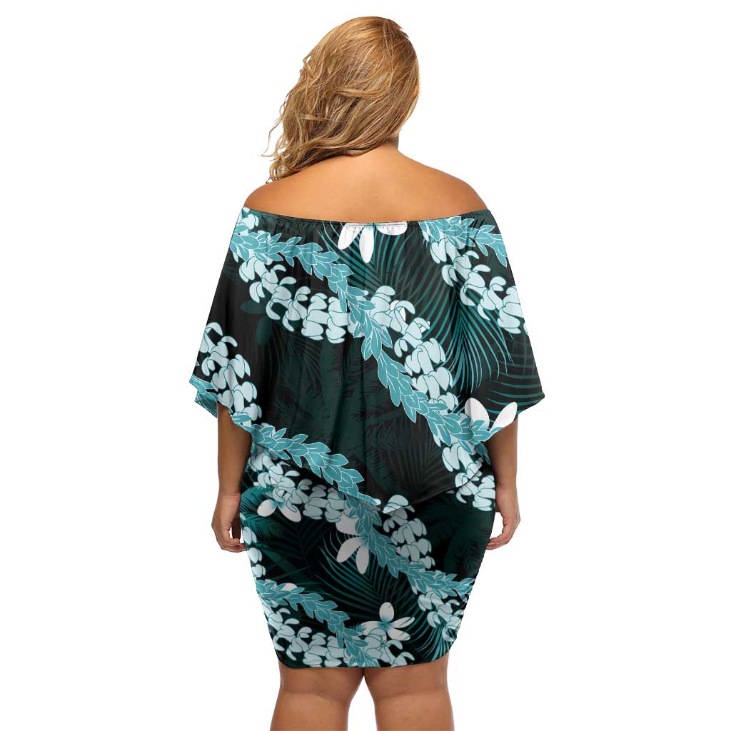 Puakenikeni Maile Lei Family Matching Off Shoulder Short Dress and Hawaiian Shirt Frangipani Turquoise Tropical Leaves LT01 - Polynesian Pride