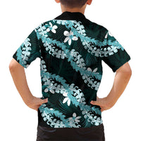 Puakenikeni Maile Lei Family Matching Summer Maxi Dress and Hawaiian Shirt Frangipani Turquoise Tropical Leaves LT01 - Polynesian Pride