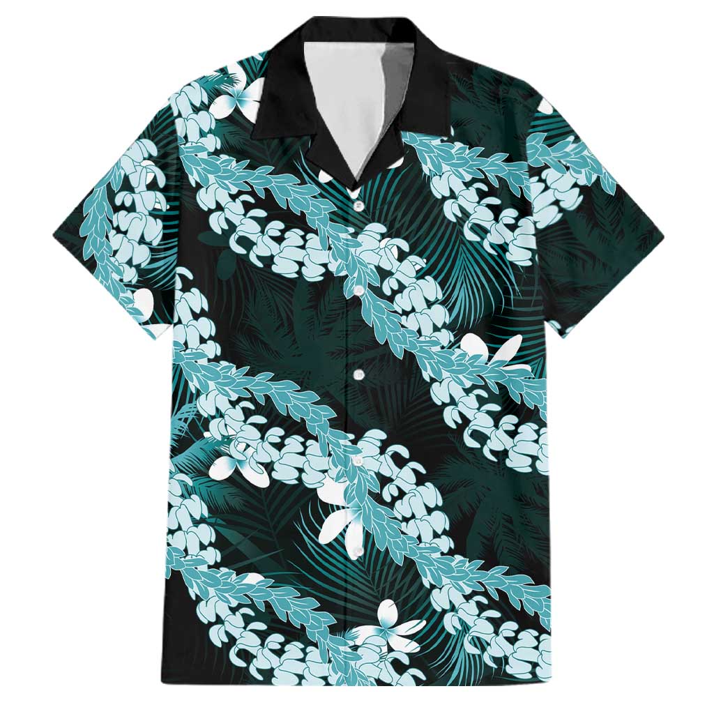Puakenikeni Maile Lei Family Matching Summer Maxi Dress and Hawaiian Shirt Frangipani Turquoise Tropical Leaves LT01 Dad's Shirt - Short Sleeve Turquoise - Polynesian Pride