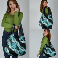 Puakenikeni Maile Lei Grocery Bag Frangipani Turquoise Tropical Leaves