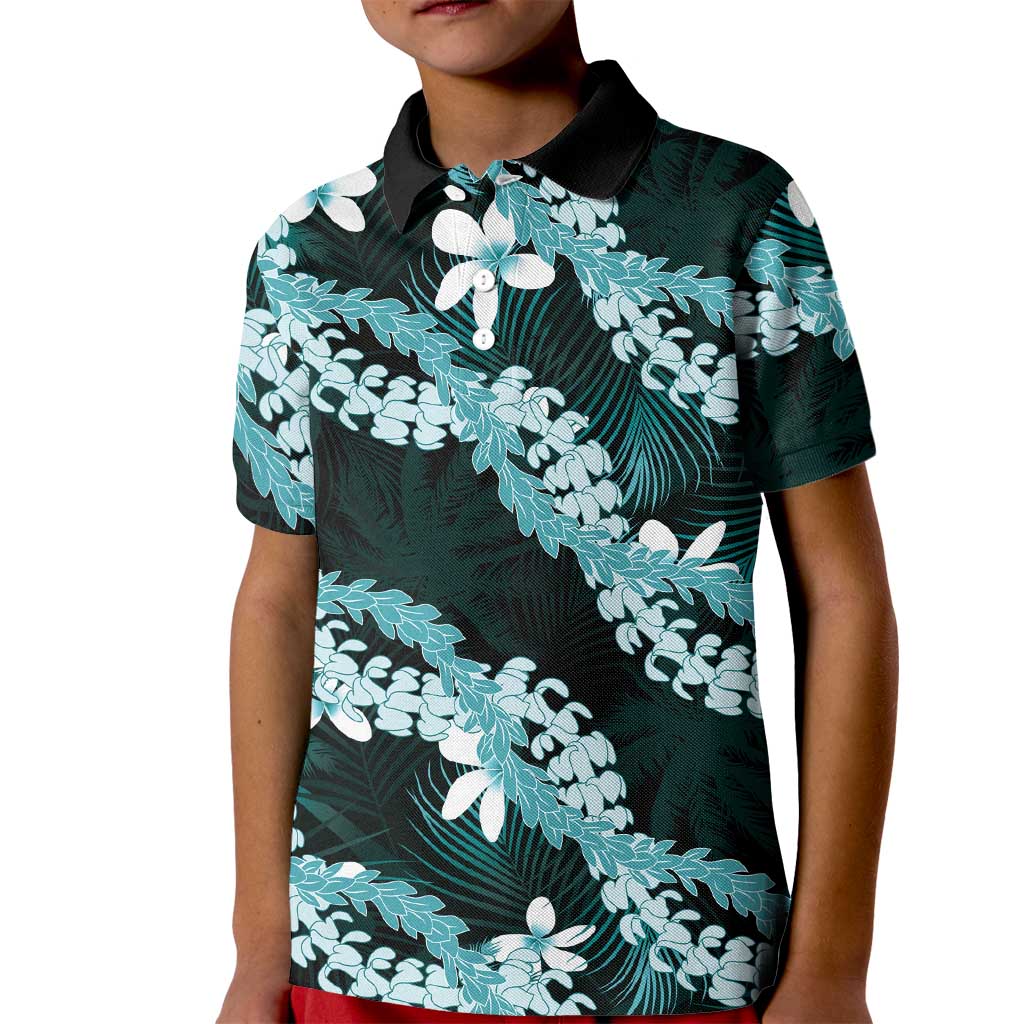 Puakenikeni Maile Lei Kid Polo Shirt Frangipani Turquoise Tropical Leaves LT01 Kid Turquoise - Polynesian Pride