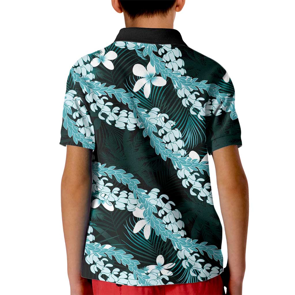 Puakenikeni Maile Lei Kid Polo Shirt Frangipani Turquoise Tropical Leaves LT01 - Polynesian Pride