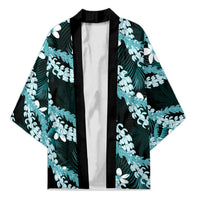 Puakenikeni Maile Lei Kimono Frangipani Turquoise Tropical Leaves