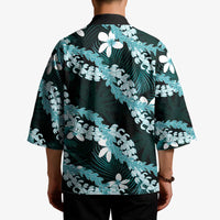 Puakenikeni Maile Lei Kimono Frangipani Turquoise Tropical Leaves