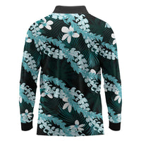 Puakenikeni Maile Lei Long Sleeve Polo Shirt Frangipani Turquoise Tropical Leaves LT01 - Polynesian Pride