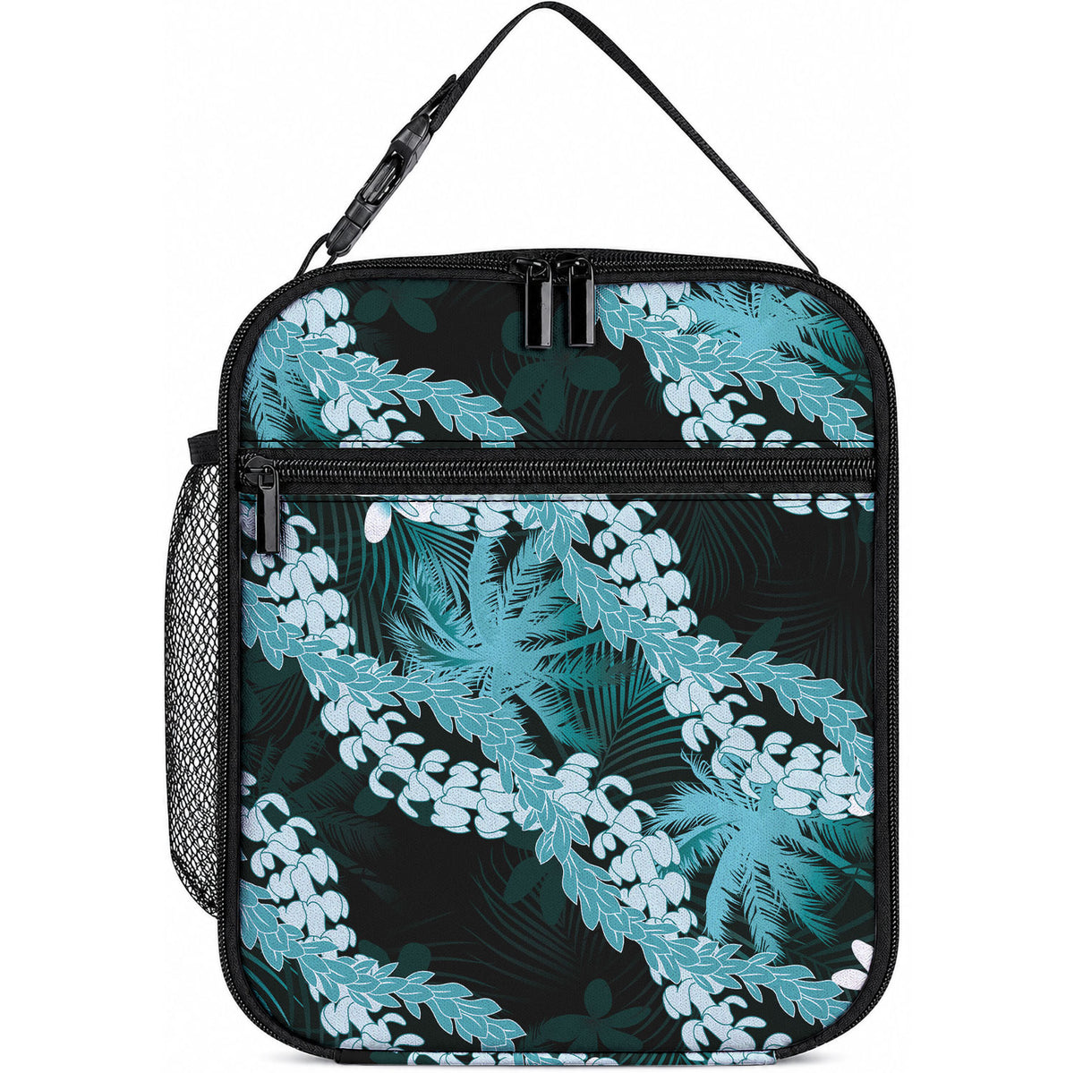 Puakenikeni Maile Lei Lunch Bag Frangipani Turquoise Tropical Leaves