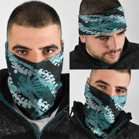Puakenikeni Maile Lei Neck Gaiter Frangipani Turquoise Tropical Leaves
