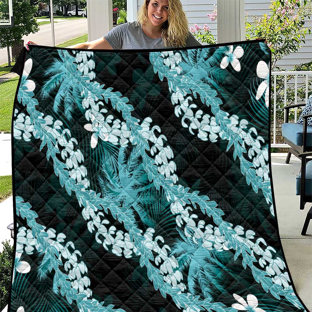 Puakenikeni Maile Lei Quilt Frangipani Turquoise Tropical Leaves