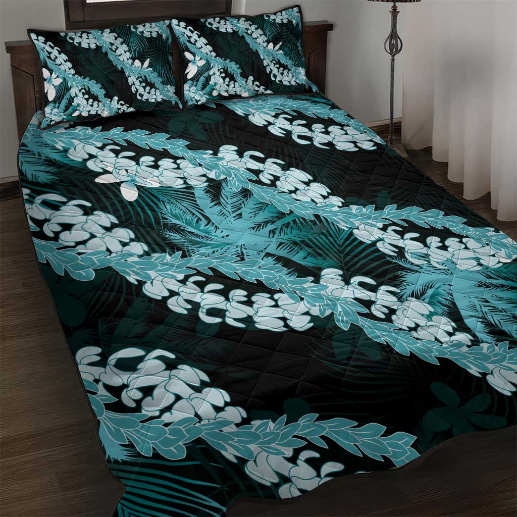 Puakenikeni Maile Lei Quilt Bed Set Frangipani Turquoise Tropical Leaves LT01 Turquoise - Polynesian Pride