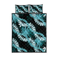 Puakenikeni Maile Lei Quilt Bed Set Frangipani Turquoise Tropical Leaves LT01 - Polynesian Pride