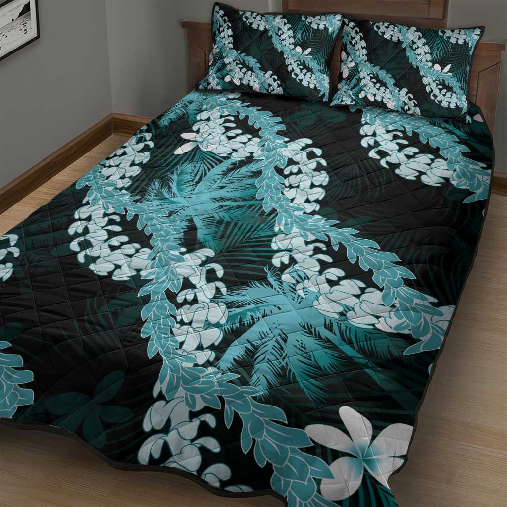 Puakenikeni Maile Lei Quilt Bed Set Frangipani Turquoise Tropical Leaves LT01 - Polynesian Pride