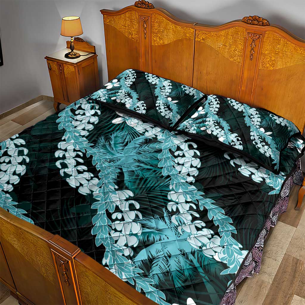 Puakenikeni Maile Lei Quilt Bed Set Frangipani Turquoise Tropical Leaves LT01 - Polynesian Pride
