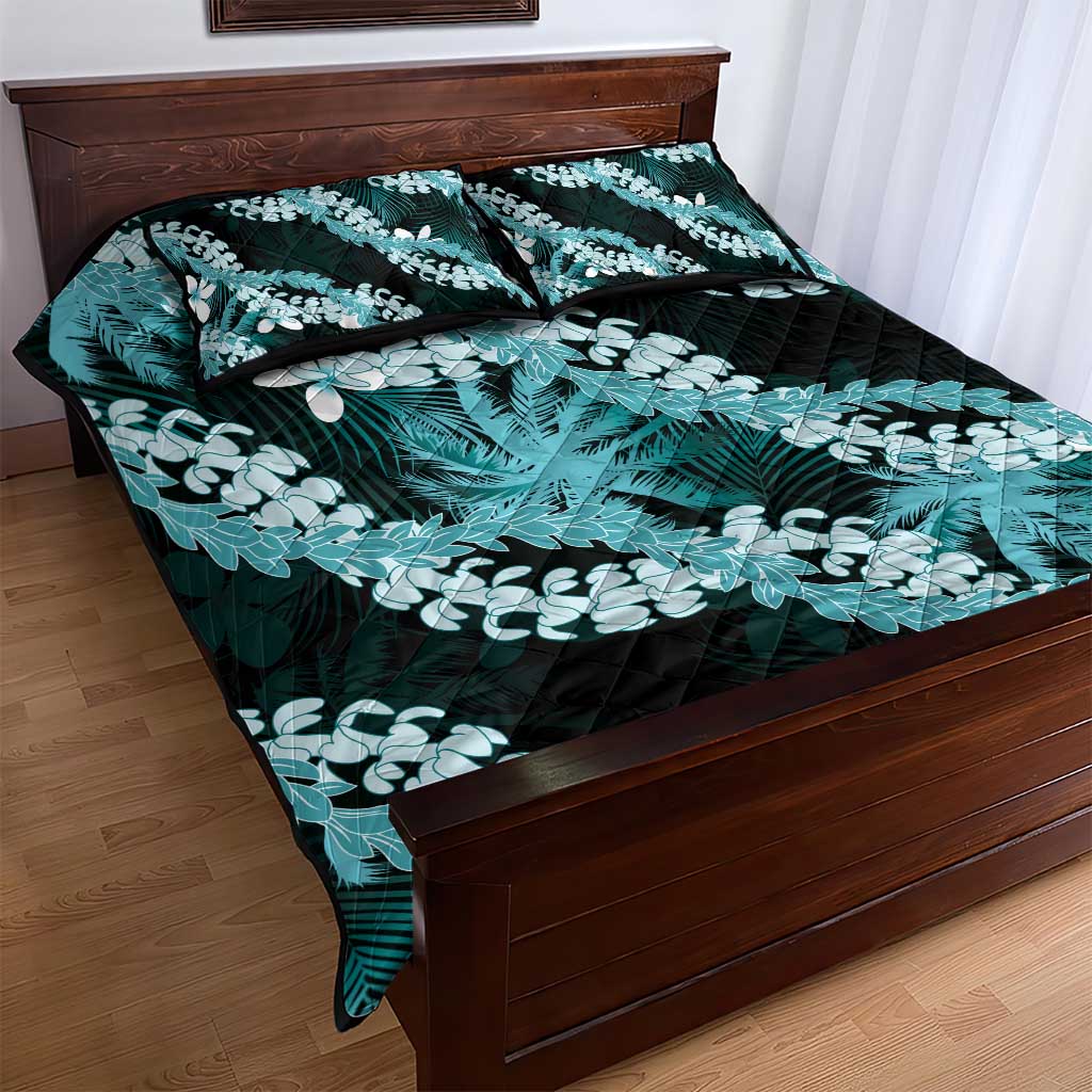 Puakenikeni Maile Lei Quilt Bed Set Frangipani Turquoise Tropical Leaves LT01 - Polynesian Pride