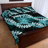 Puakenikeni Maile Lei Quilt Bed Set Frangipani Turquoise Tropical Leaves LT01 - Polynesian Pride