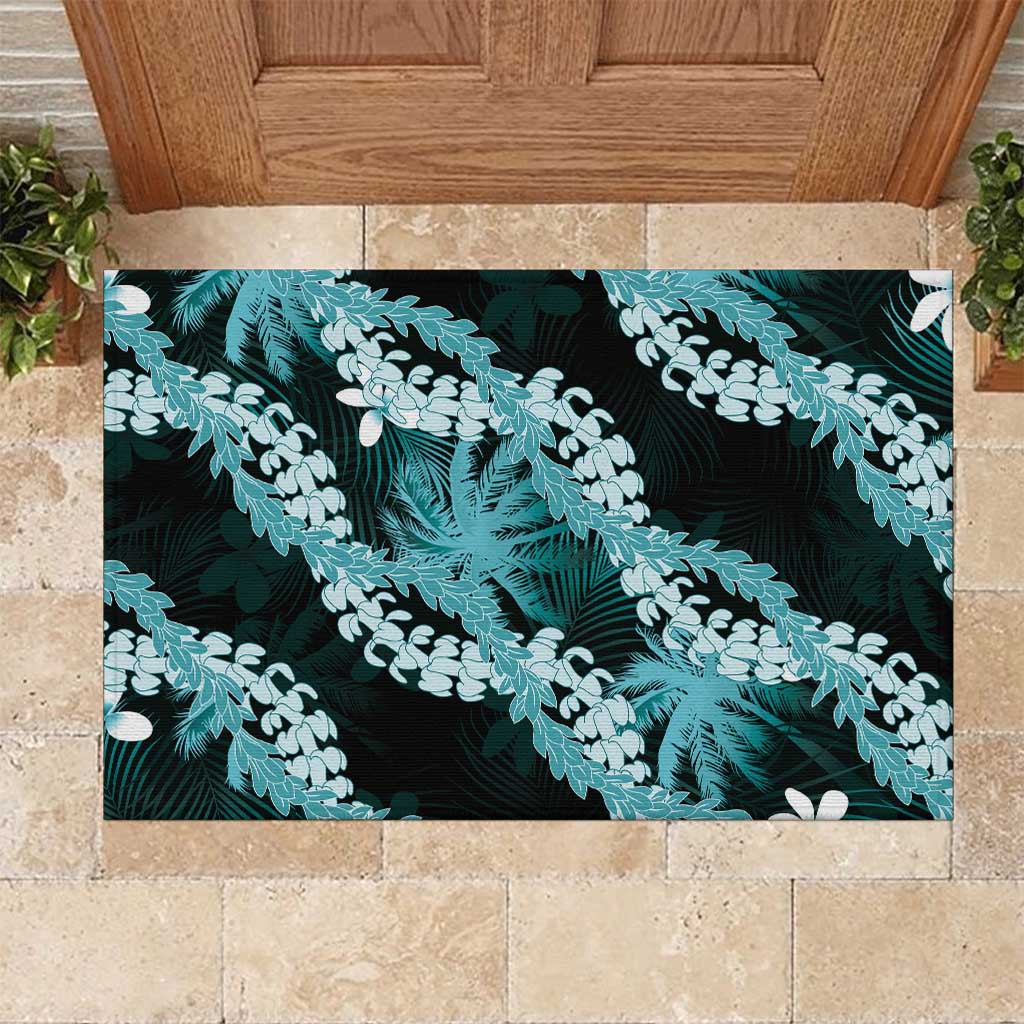 Puakenikeni Maile Lei Rubber Doormat Frangipani Turquoise Tropical Leaves LT01 Turquoise - Polynesian Pride