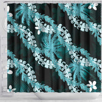 Puakenikeni Maile Lei Shower Curtain Frangipani Turquoise Tropical Leaves