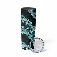 Puakenikeni Maile Lei Skinny Tumbler Frangipani Turquoise Tropical Leaves LT01 - Polynesian Pride
