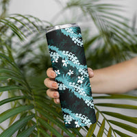 Puakenikeni Maile Lei Skinny Tumbler Frangipani Turquoise Tropical Leaves LT01 - Polynesian Pride