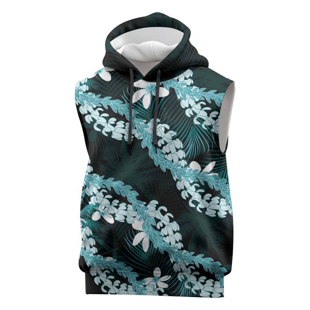 Puakenikeni Maile Lei Sleeveless Hoodie Frangipani Turquoise Tropical Leaves LT01 Turquoise - Polynesian Pride